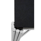 Black Granite Top Art Deco Side Table with Silver Finish X-Shaped Cross, Clarice