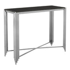 Black Granite Top Art Deco Console Table with Silver Finish X-Shaped Cross, Clarice