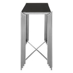Black Granite Top Art Deco Console Table with Silver Finish X-Shaped Cross, Clarice