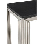 Black Granite Top Art Deco Console Table with Silver Finish X-Shaped Cross, Clarice