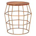 Natural Recycled Wood Top Rounded Side Table with Brass Iron Wireframe Base | Nandri