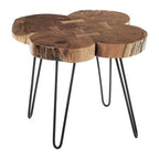 Natural Acacia Wood Slice Top Side Table with Black Metal Hairpin Legs | Nandri