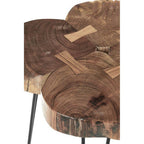 Natural Acacia Wood Slice Top Side Table with Black Metal Hairpin Legs | Nandri