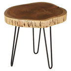 Brown Acacia Wood Cross Section Top Tripod Base Side Table | Nandri