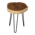 Brown Acacia Wood Cross Section Top Tripod Base Side Table | Nandri