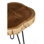 Brown Acacia Wood Cross Section Top Tripod Base Side Table | Nandri