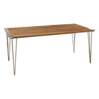 Brown Slatted Teak Wood Dining Table with Nickel Finish Hairpin Legs | Nandri