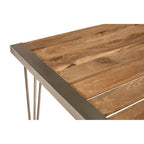 Brown Slatted Teak Wood Dining Table with Nickel Finish Hairpin Legs | Nandri
