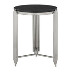 Black Granite Round Side Table with Silver Finish Fluted Effect Legs | Clarice