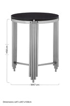 Black Granite Round Side Table with Silver Finish Fluted Effect Legs | Clarice