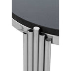 Black Granite Round Side Table with Silver Finish Fluted Effect Legs | Clarice
