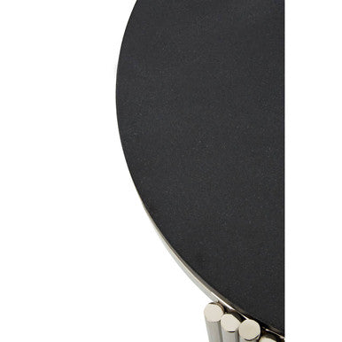 Black Granite Round Side Table with Silver Finish Fluted Effect Legs | Clarice