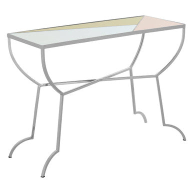 Pastel Mirror Top Square Console Table with Silver Finish Stainless Steel Frame, Arbus