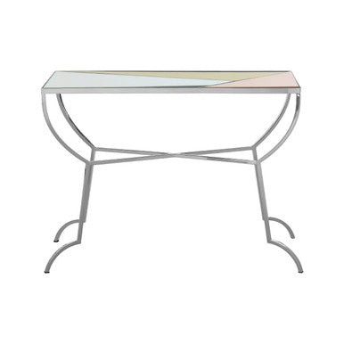 Pastel Mirror Top Square Console Table with Silver Finish Stainless Steel Frame, Arbus