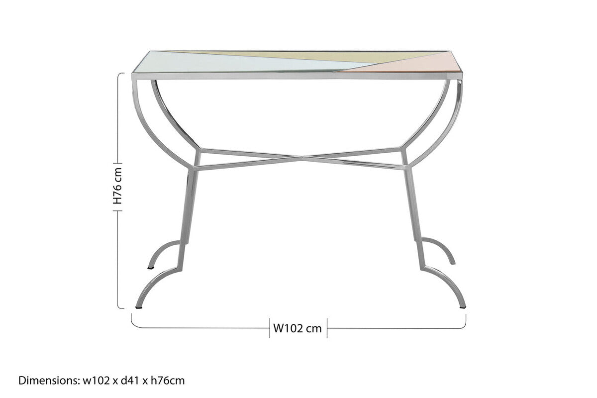 Pastel Mirror Top Square Console Table with Silver Finish Stainless Steel Frame, Arbus