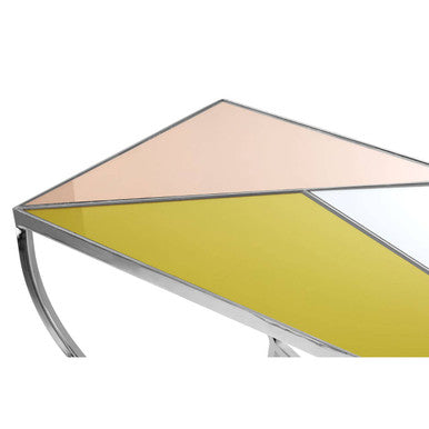 Pastel Mirror Top Square Console Table with Silver Finish Stainless Steel Frame, Arbus