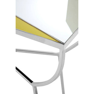 Pastel Mirror Top Square Console Table with Silver Finish Stainless Steel Frame, Arbus