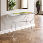 Pastel Mirror Top Square Console Table with Silver Finish Stainless Steel Frame, Arbus