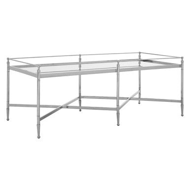 Mirrored Glass Top Coffee Table with Silver Finish Metal Cross Frame, Zach