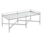 Mirrored Glass Top Coffee Table with Silver Finish Metal Cross Frame, Zach