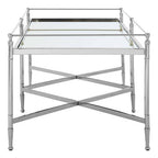 Mirrored Glass Top Coffee Table with Silver Finish Metal Cross Frame, Zach