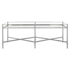 Mirrored Glass Top Coffee Table with Silver Finish Metal Cross Frame, Zach