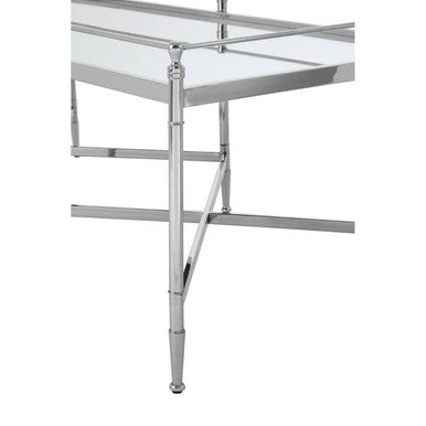 Mirrored Glass Top Coffee Table with Silver Finish Metal Cross Frame, Zach