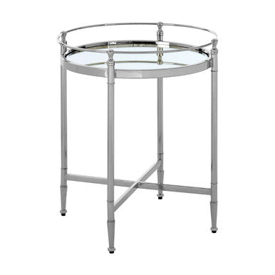Round Mirrored Glass Side Table with Silver Cross Frame | Zach