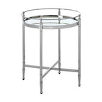 Round Mirrored Glass Side Table with Silver Cross Frame | Zach