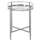Round Mirrored Glass Side Table with Silver Cross Frame | Zach