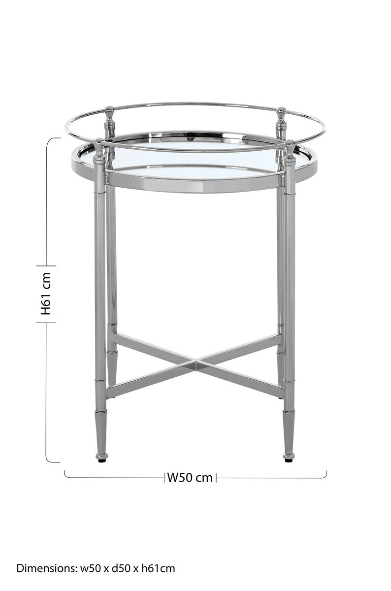 Round Mirrored Glass Side Table with Silver Cross Frame | Zach