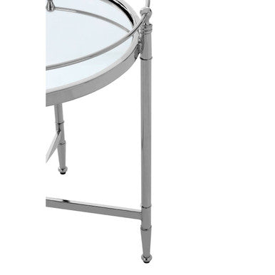 Round Mirrored Glass Side Table with Silver Cross Frame | Zach