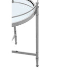 Round Mirrored Glass Side Table with Silver Cross Frame | Zach