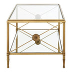 Gold Tarnished Brass Frame Coffee Table with Two-Tier Glass Shelves, Axis