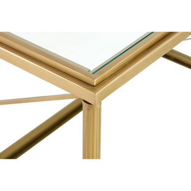 Gold Tarnished Brass Frame Coffee Table with Two-Tier Glass Shelves, Axis