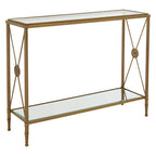Gold Antique Effect Console Table with Cross End Design and Two-Tier Glass Shelves, Axis