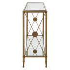 Gold Antique Effect Console Table with Cross End Design and Two-Tier Glass Shelves, Axis