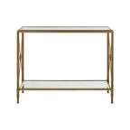 Gold Antique Effect Console Table with Cross End Design and Two-Tier Glass Shelves, Axis
