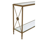 Gold Antique Effect Console Table with Cross End Design and Two-Tier Glass Shelves, Axis