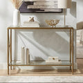 Gold Antique Effect Console Table with Cross End Design and Two-Tier Glass Shelves, Axis