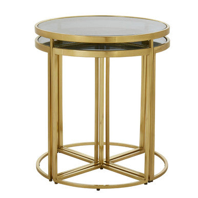 Black Tinted Glass Top 5 Piece Nesting Tables with Gold Finish Frames, Axis