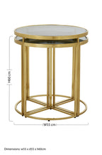 Black Tinted Glass Top 5 Piece Nesting Tables with Gold Finish Frames, Axis