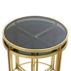 Black Tinted Glass Top 5 Piece Nesting Tables with Gold Finish Frames, Axis