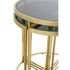 Black Tinted Glass Top 5 Piece Nesting Tables with Gold Finish Frames, Axis