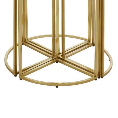 Black Tinted Glass Top 5 Piece Nesting Tables with Gold Finish Frames, Axis