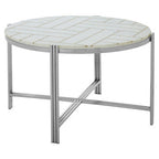 White Marble Top Coffee Table with Gold Detail and Silver Finish Frame | Eva