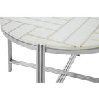 White Marble Top Coffee Table with Gold Detail and Silver Finish Frame | Eva