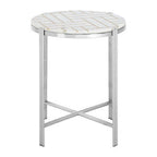 White Marble Top Side Table with Gold Detail and Silver Finish Frame | Eva
