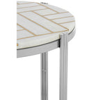 White Marble Top Side Table with Gold Detail and Silver Finish Frame | Eva