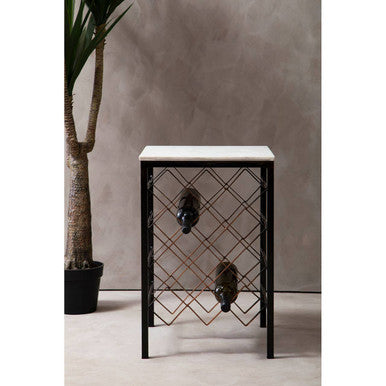 White Marble and Iron Wine Rack Table | Templar